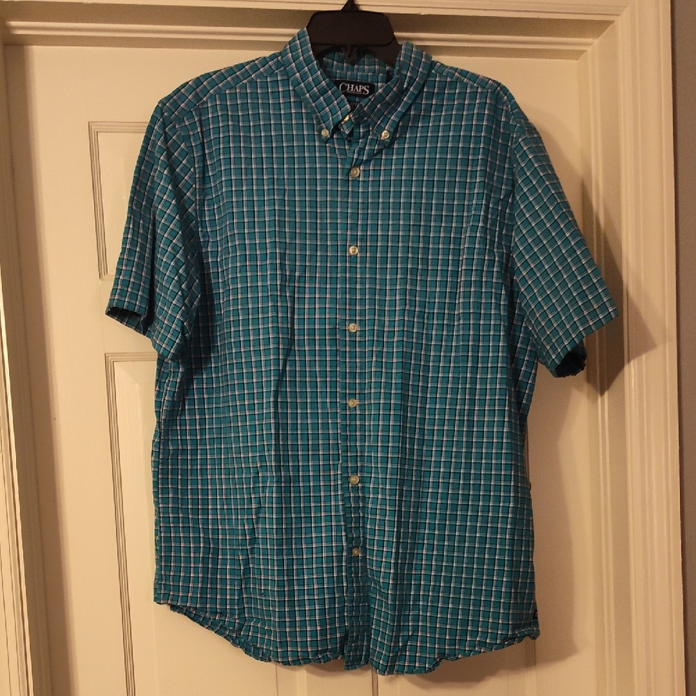 Chaps Teal Plaid Men's Button Down Shirt